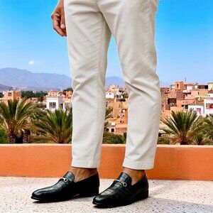 The Mandarin Vintage Black CROC Leather Loafer Chain Made in Italy